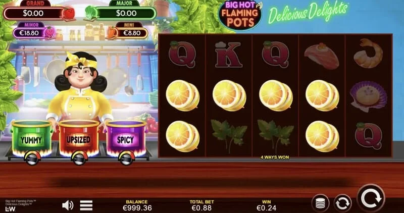 Big Hot Flaming Pots Delicious Delights - combinación ganadora en el juego base